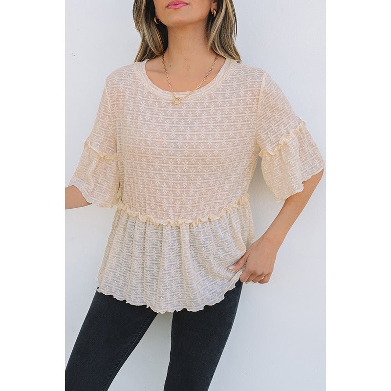 Spring And Summer New Solid Color Pullover Round Neck Short Sleeve Chiffon Shirt - PratSN