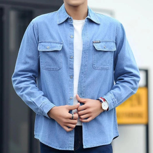 Spring Autumn Youth Men Denim Shirt Coat Long Sleeve Pure Cotton All - match Jackets - PratSN