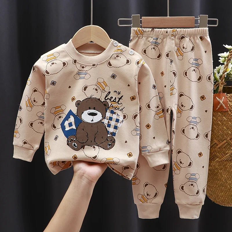Spring Baby boy Baby girl Long - sleeved cartoon Soft O - neck Home cotton Set baby clothes set - PratSN