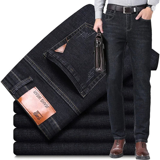 Spring Mens Black Blue Pants Pure Color Stretch Jeans Street Casual Slim Fit Trousers Male Vintage Wash Skinny Jeans for Men - PratSN