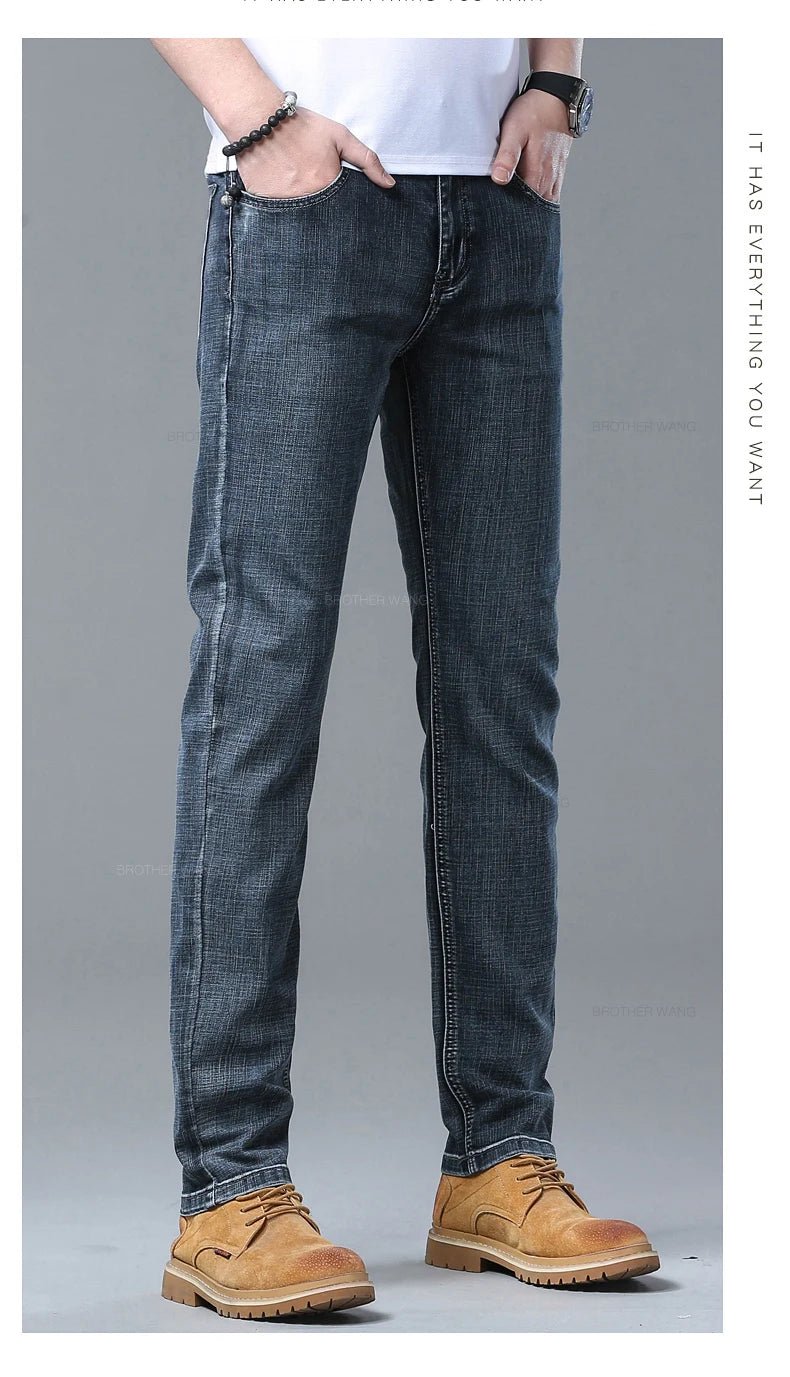 Spring Men's Light Blue Slim Jeans Stylish Casual Stretch Fabric Denim Pants Classic Trousers Smoke Gray - PratSN