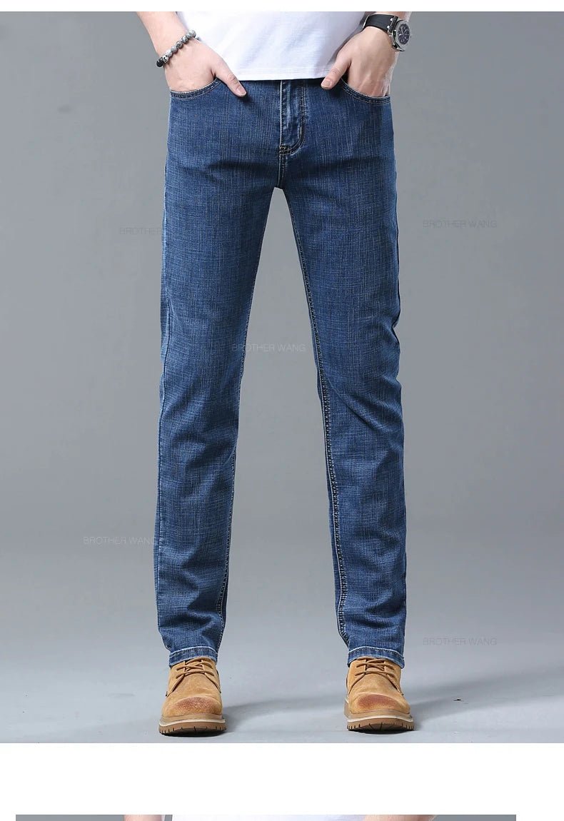Spring Men's Light Blue Slim Jeans Stylish Casual Stretch Fabric Denim Pants Classic Trousers Smoke Gray - PratSN