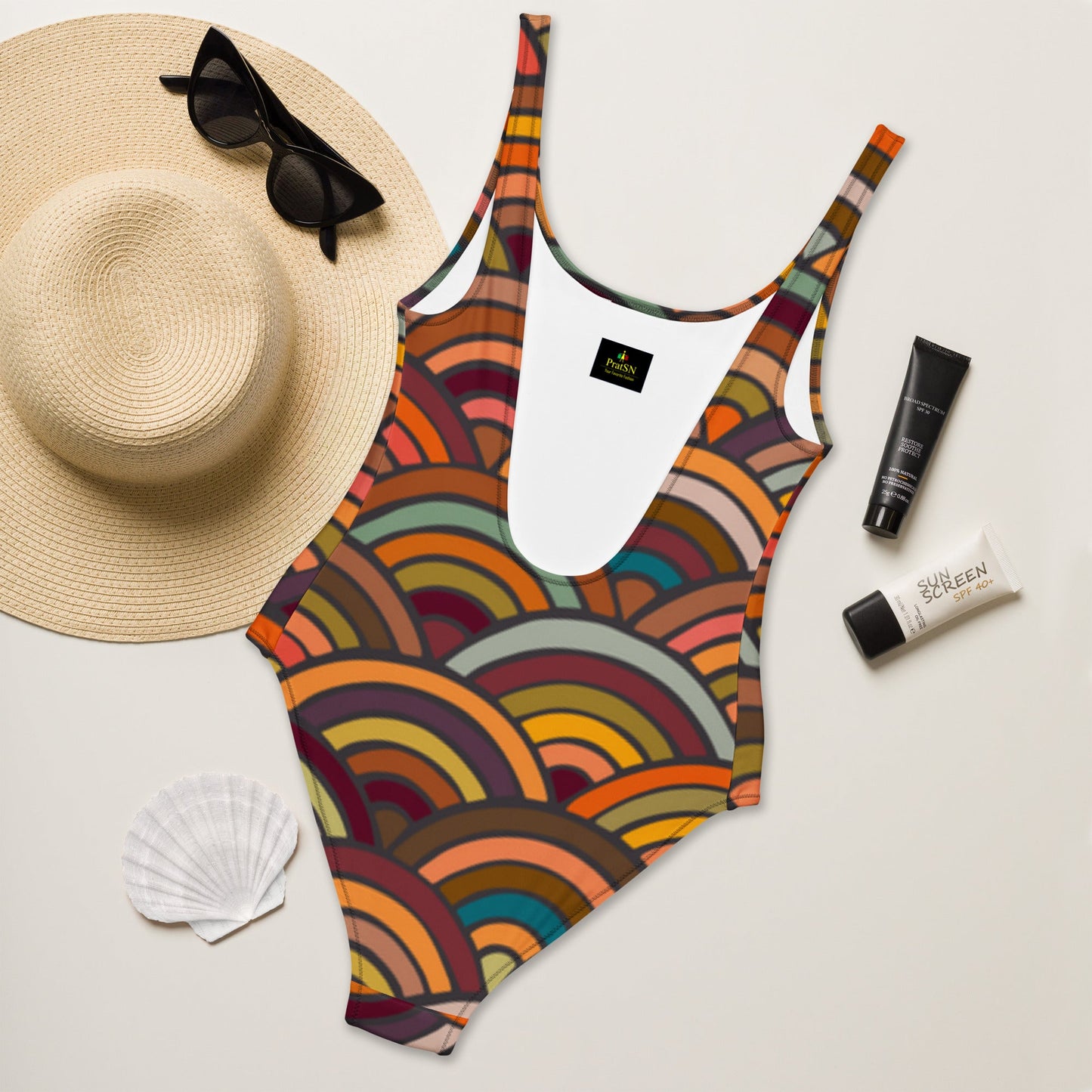 Stylish Beachwear | Women's Multicolor Circular Pattern Swimsuits | Beach Dress - PratSN