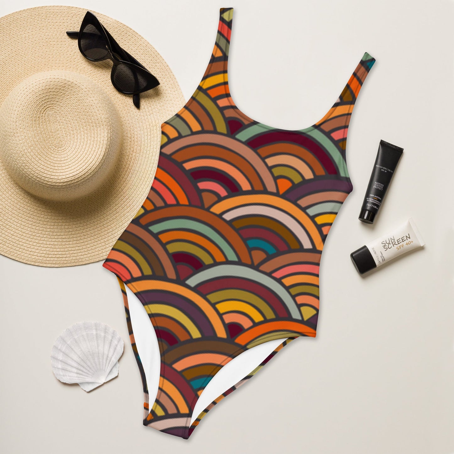 Stylish Beachwear | Women's Multicolor Circular Pattern Swimsuits | Beach Dress - PratSN