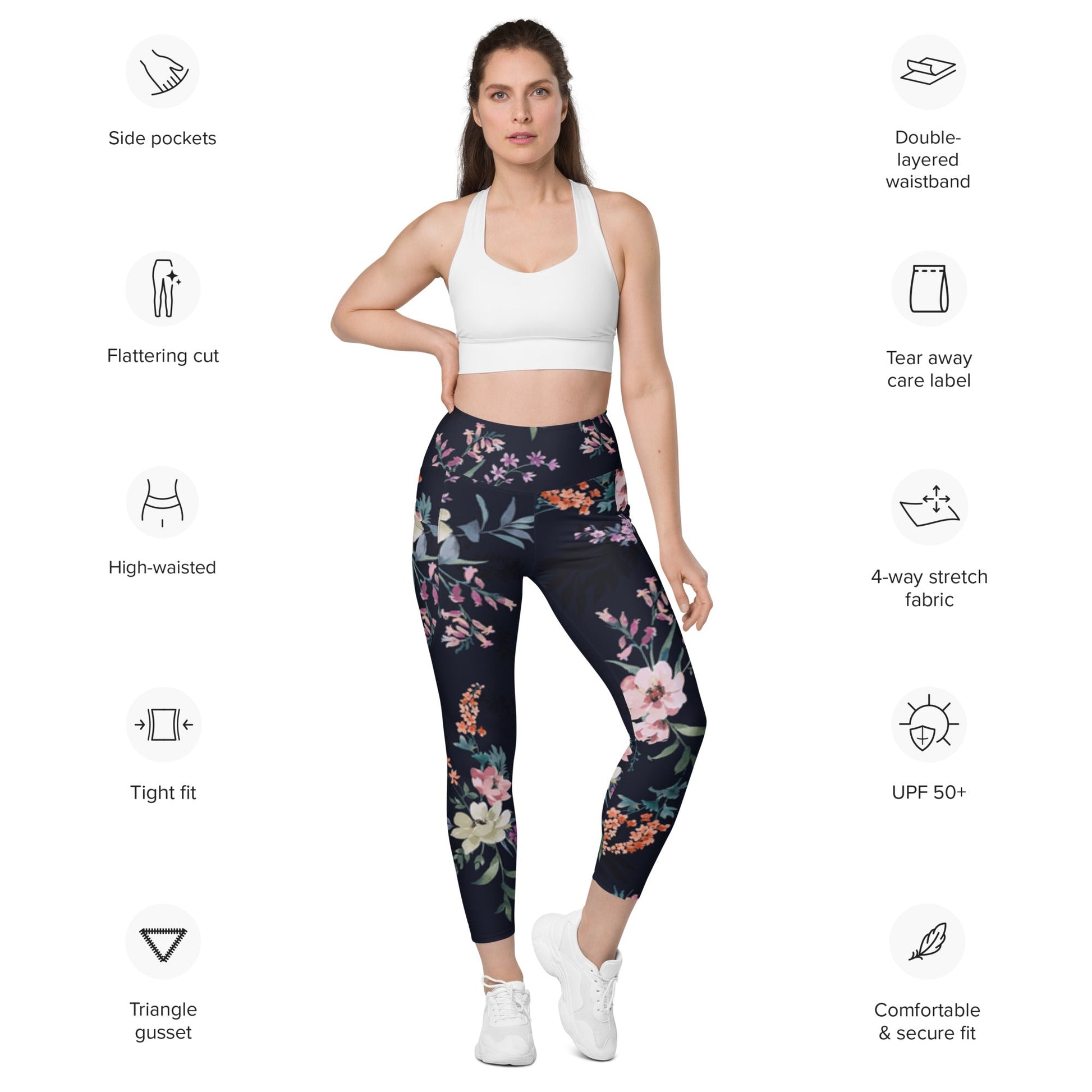 Stylish floral Women's Activewear Pants with Functional Pockets - PratSN