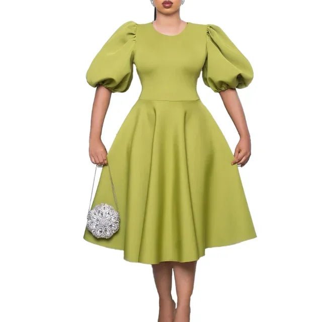 Summer A - line Dress African Dresses for Women 2023 Elegant Short Lantern Sleeve High Waist Robe Africaine Femme African Clothes - PratSN