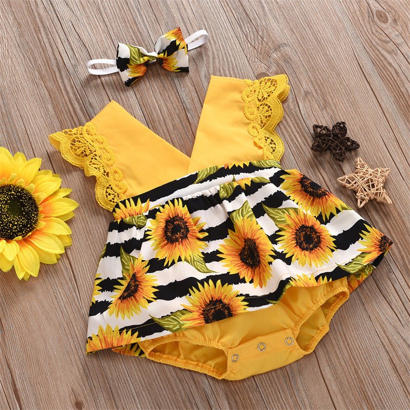 Summer Baby Girl Triangle Romper, Lace Wrapper For Newborn Baby, Sunflower Baby One - piece Romper - PratSN