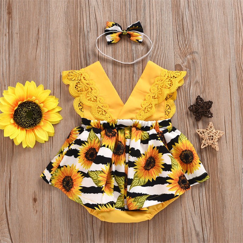 Summer Baby Girl Triangle Romper, Lace Wrapper For Newborn Baby, Sunflower Baby One - piece Romper - PratSN