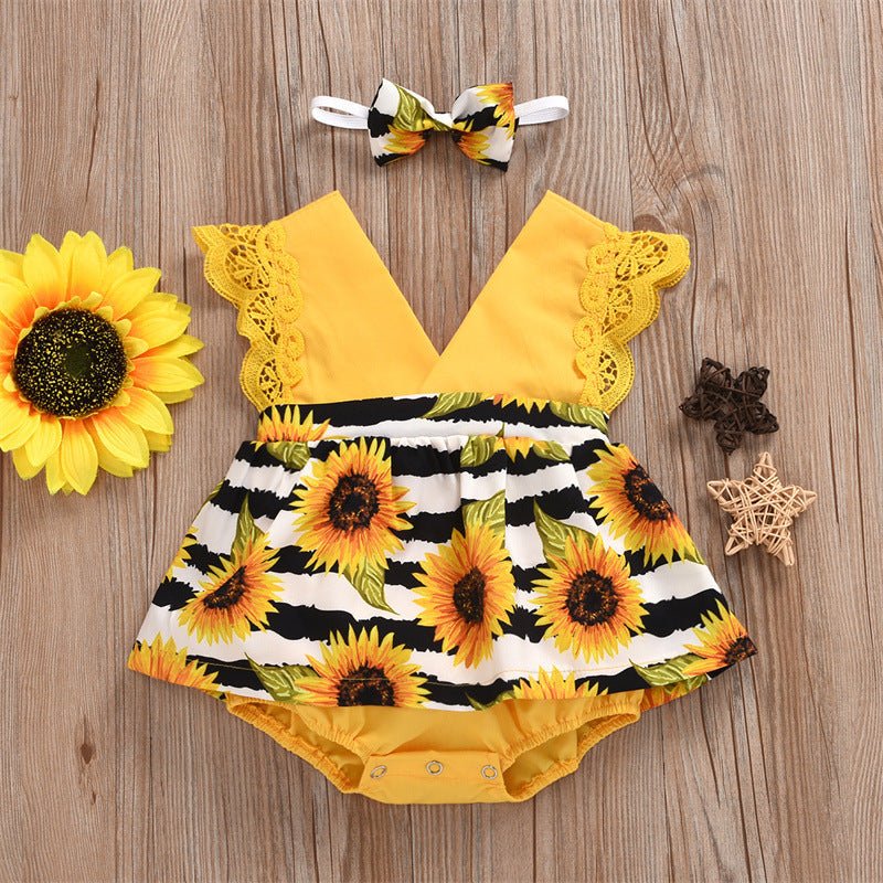 Summer Baby Girl Triangle Romper, Lace Wrapper For Newborn Baby, Sunflower Baby One - piece Romper - PratSN