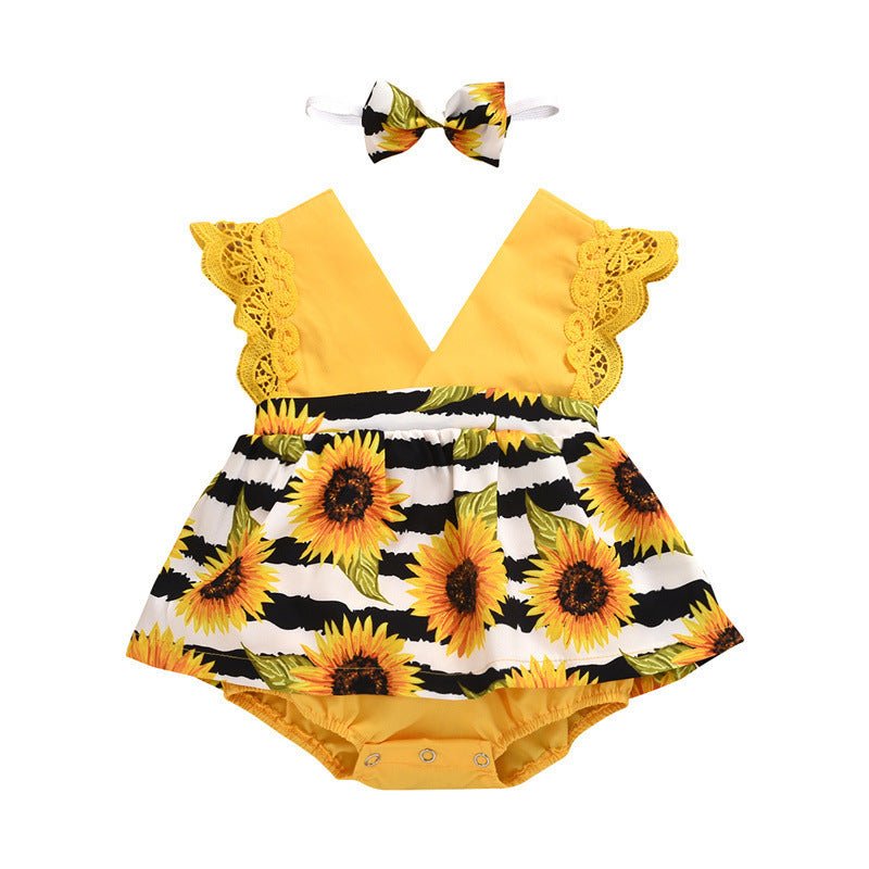 Summer Baby Girl Triangle Romper, Lace Wrapper For Newborn Baby, Sunflower Baby One - piece Romper - PratSN