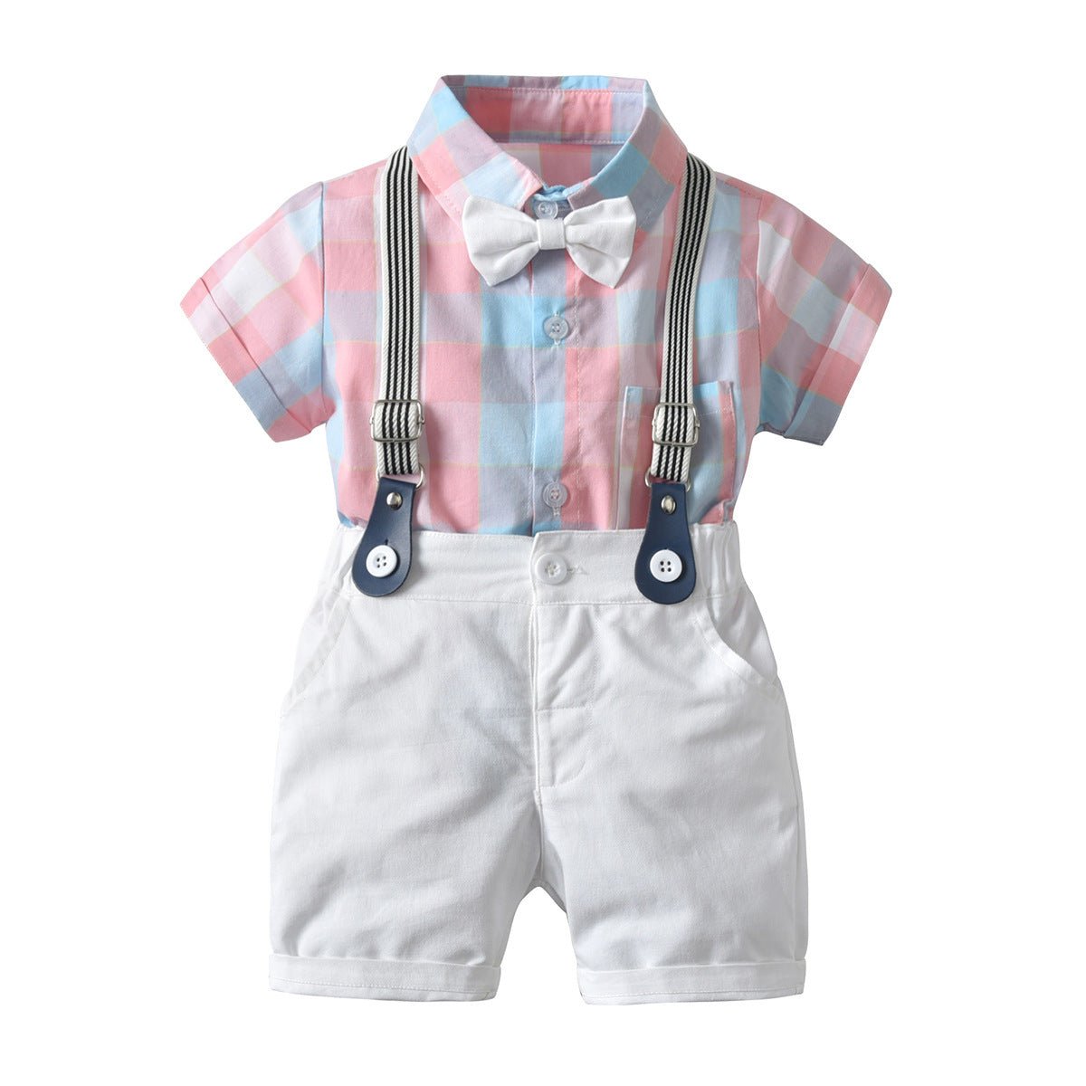 Summer Boys Gentleman Dress Short Sleeve Bodysuit Bib Shorts Set - PratSN