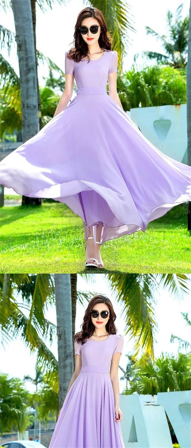 Summer Dress Women 2025 New Bohemian Beach Long Chiffon Dress Elegant Ladies Short Sleeve Sundress Women's Clothing - PratSN