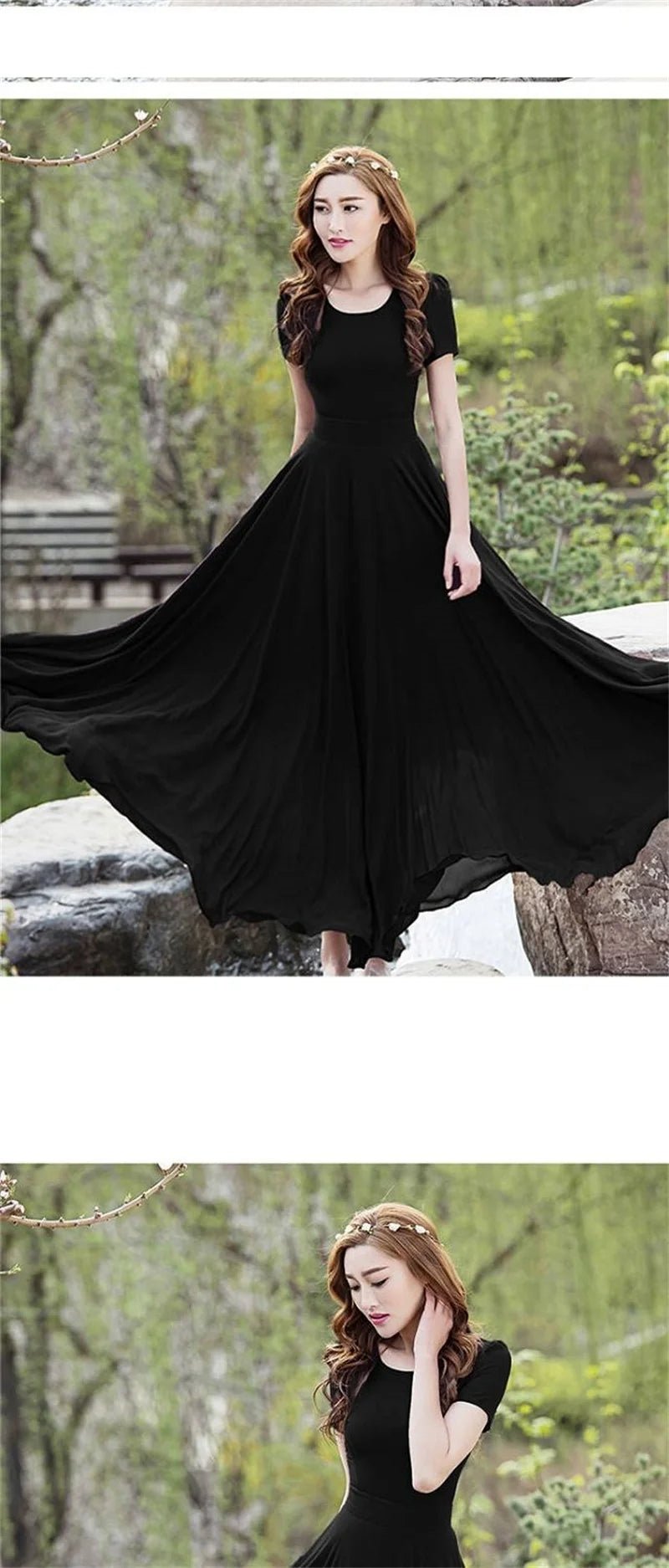 Summer Dress Women 2025 New Bohemian Beach Long Chiffon Dress Elegant Ladies Short Sleeve Sundress Women's Clothing - PratSN