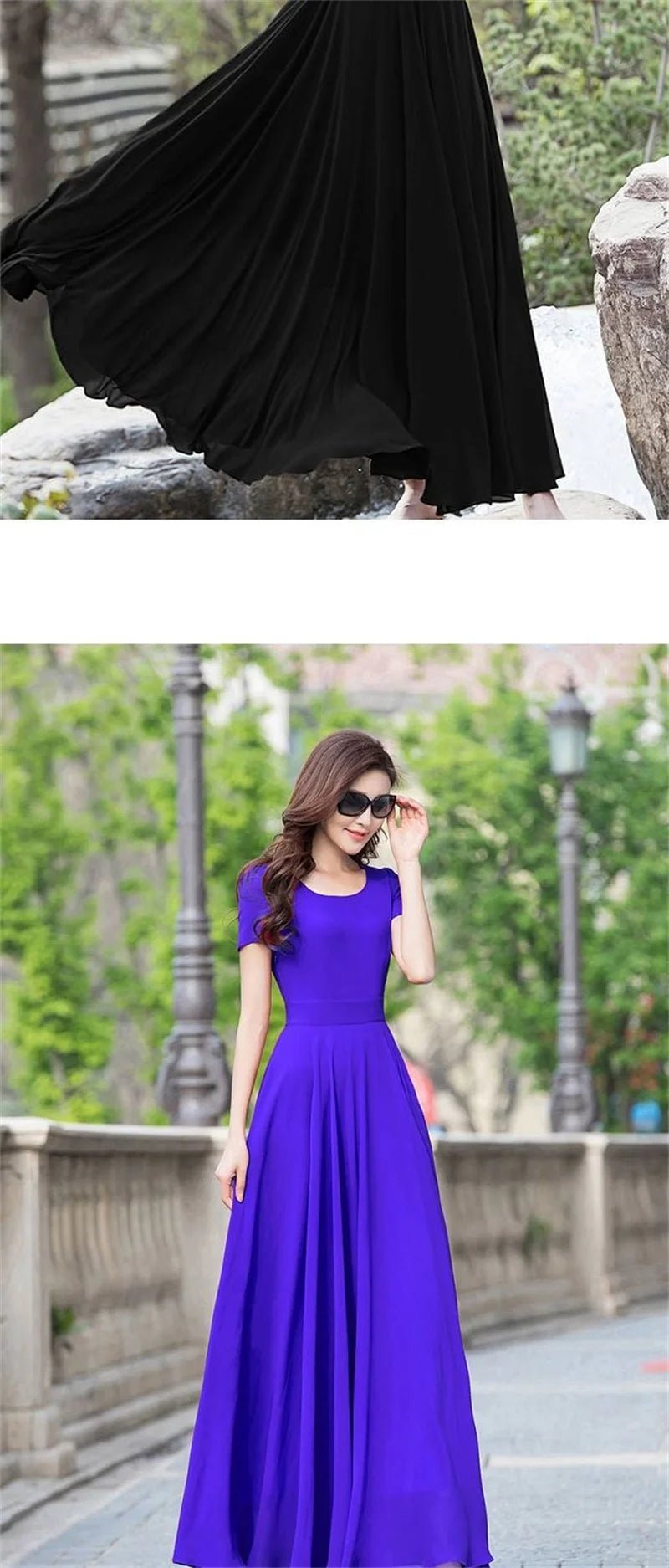 Summer Dress Women 2025 New Bohemian Beach Long Chiffon Dress Elegant Ladies Short Sleeve Sundress Women's Clothing - PratSN