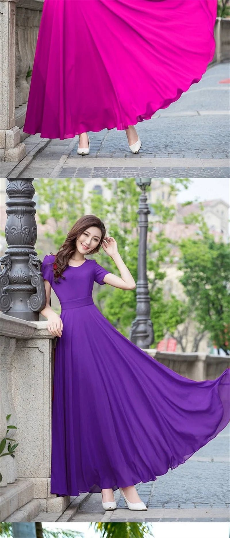 Summer Dress Women 2025 New Bohemian Beach Long Chiffon Dress Elegant Ladies Short Sleeve Sundress Women's Clothing - PratSN