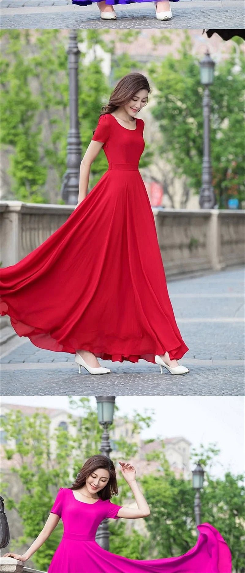 Summer Dress Women 2025 New Bohemian Beach Long Chiffon Dress Elegant Ladies Short Sleeve Sundress Women's Clothing - PratSN