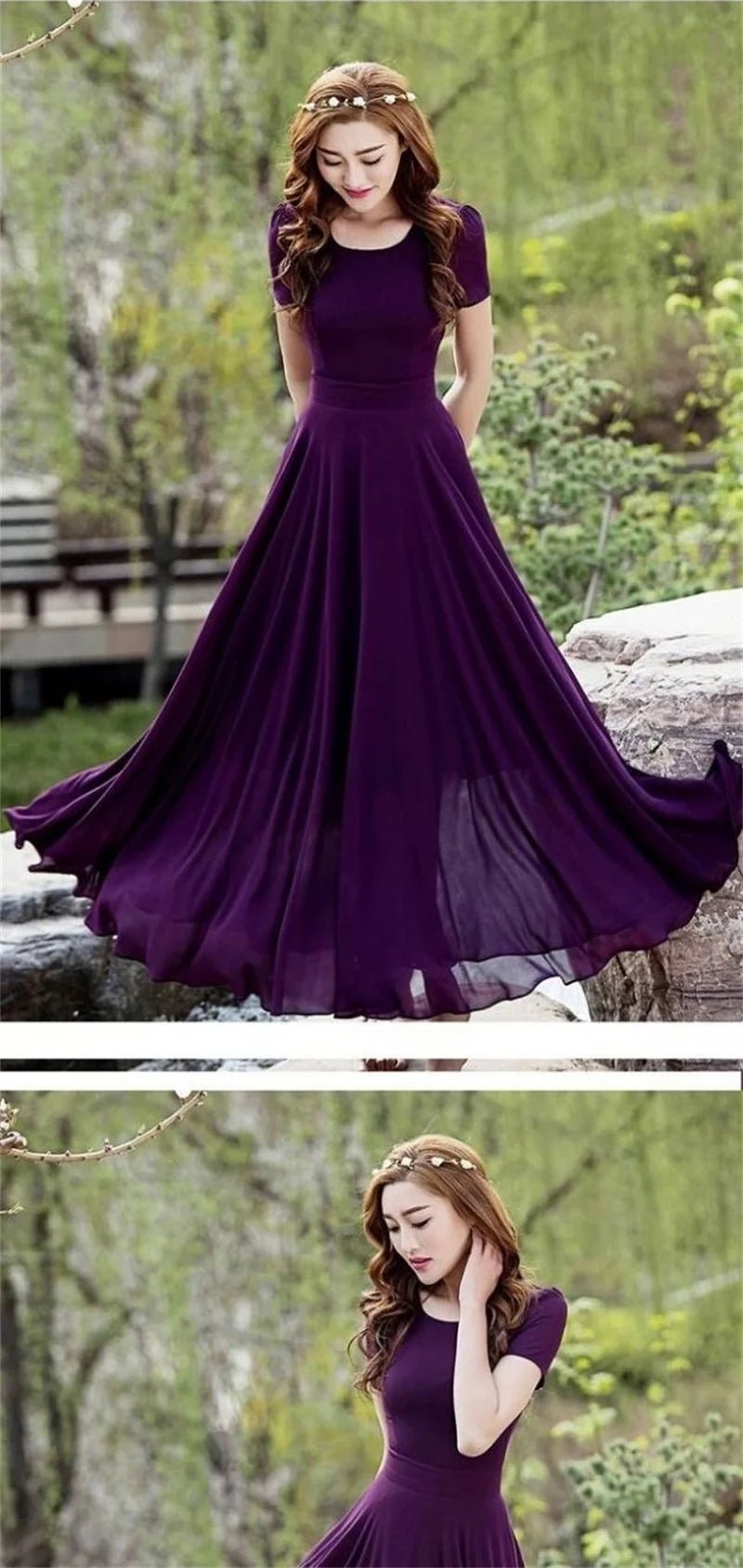 Summer Dress Women 2025 New Bohemian Beach Long Chiffon Dress Elegant Ladies Short Sleeve Sundress Women's Clothing - PratSN