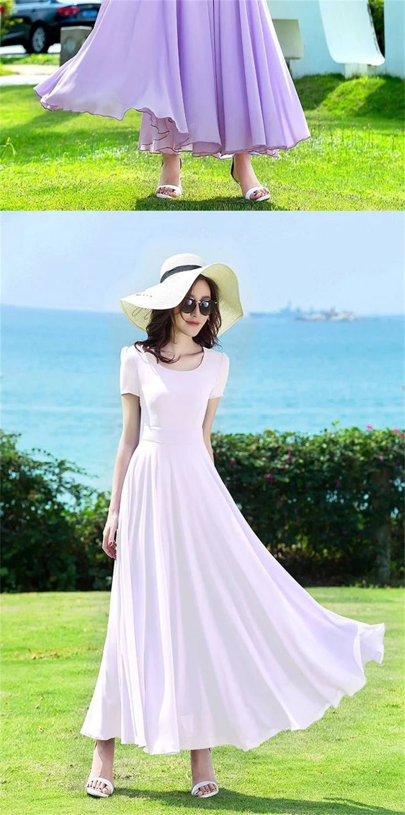 Summer Dress Women 2025 New Bohemian Beach Long Chiffon Dress Elegant Ladies Short Sleeve Sundress Women's Clothing - PratSN