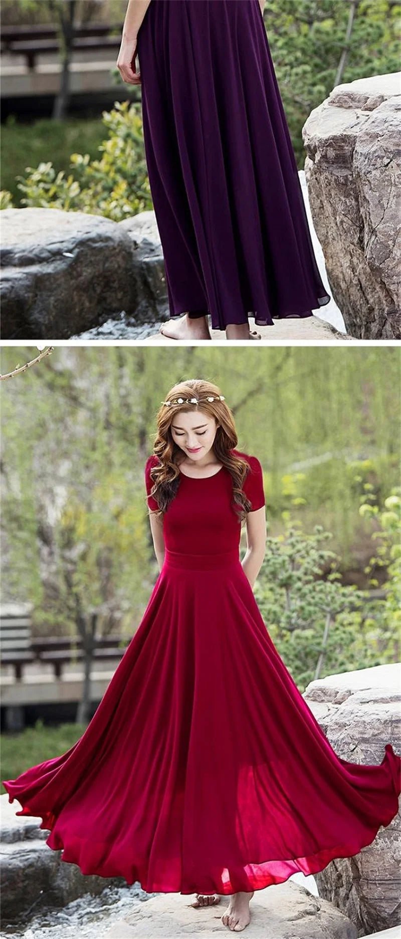 Summer Dress Women 2025 New Bohemian Beach Long Chiffon Dress Elegant Ladies Short Sleeve Sundress Women's Clothing - PratSN