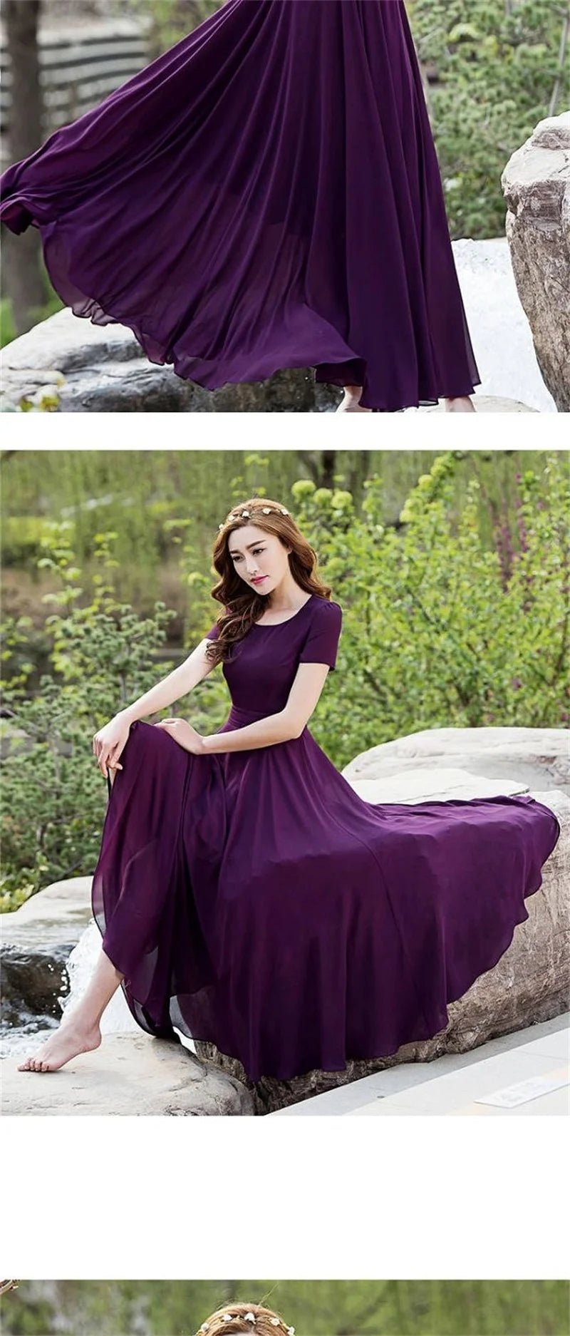 Summer Dress Women 2025 New Bohemian Beach Long Chiffon Dress Elegant Ladies Short Sleeve Sundress Women's Clothing - PratSN