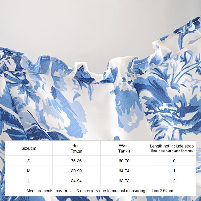 Summer Dresses Women 2020 Vintage Blue White Floral Print Dress Woman Sexy Spaghetti Strap Tie Chiffon Elegant Ruffle Midi Dress - PratSN