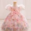 Summer Girl Embroider Puff Sleeve Princess Dress Girl Temperament Flower Tulle Skirt Birthday Party Wedding Flower Girl Dress - PratSN