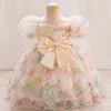 Summer Girl Embroider Puff Sleeve Princess Dress Girl Temperament Flower Tulle Skirt Birthday Party Wedding Flower Girl Dress - PratSN