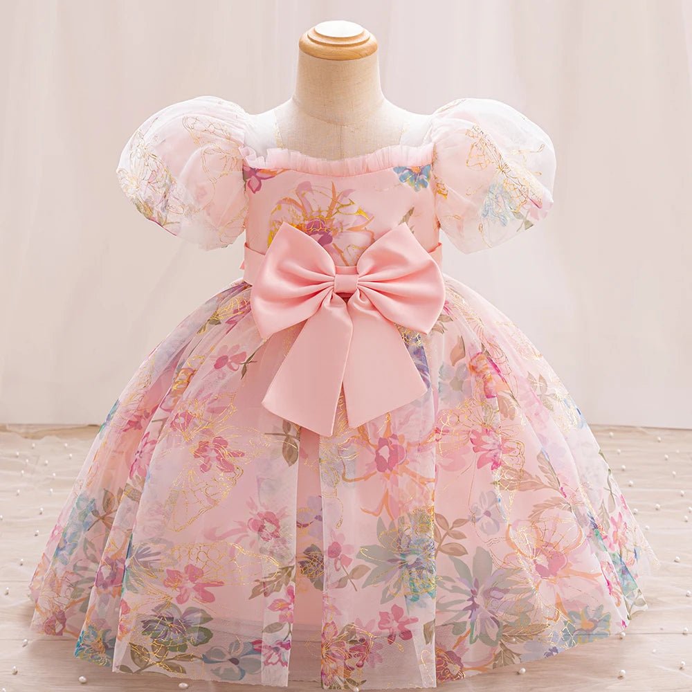 Summer Girl Embroider Puff Sleeve Princess Dress Girl Temperament Flower Tulle Skirt Birthday Party Wedding Flower Girl Dress - PratSN