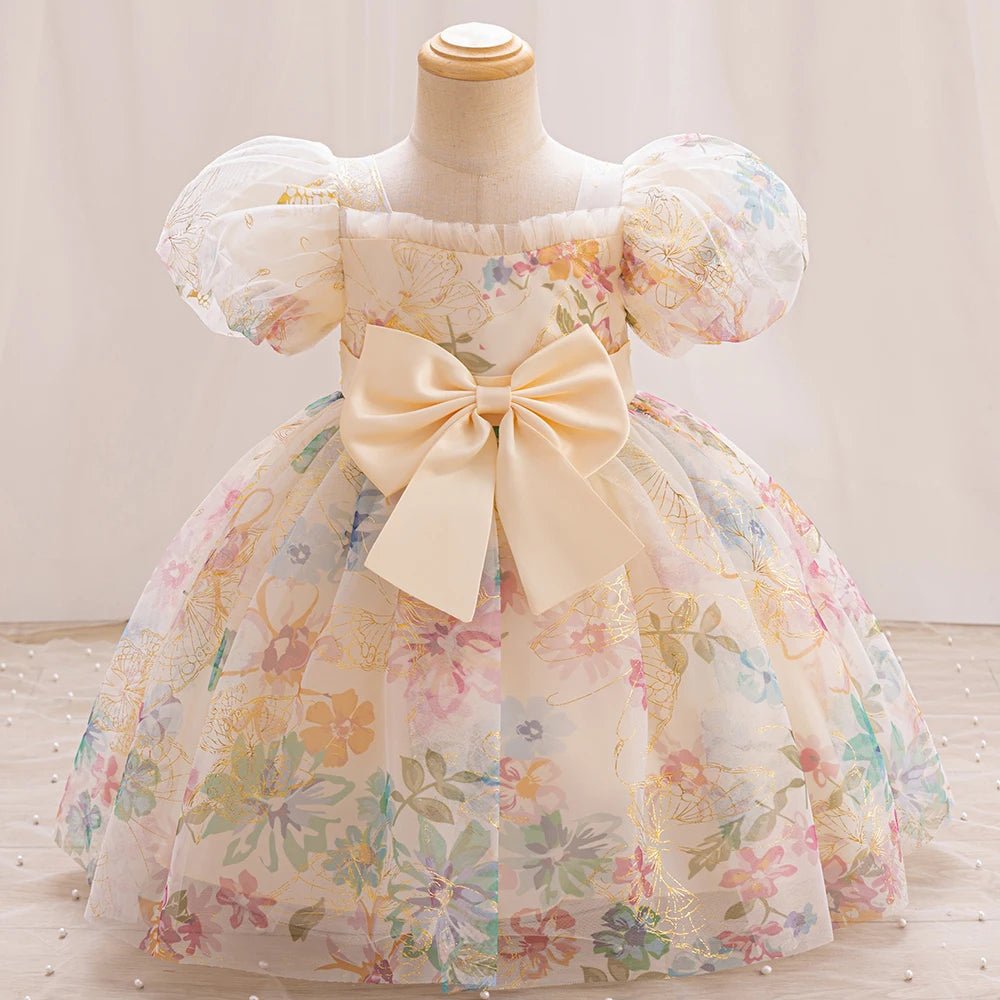 Summer Girl Embroider Puff Sleeve Princess Dress Girl Temperament Flower Tulle Skirt Birthday Party Wedding Flower Girl Dress - PratSN