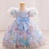 Summer Girl Embroider Puff Sleeve Princess Dress Girl Temperament Flower Tulle Skirt Birthday Party Wedding Flower Girl Dress - PratSN