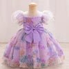 Summer Girl Embroider Puff Sleeve Princess Dress Girl Temperament Flower Tulle Skirt Birthday Party Wedding Flower Girl Dress - PratSN