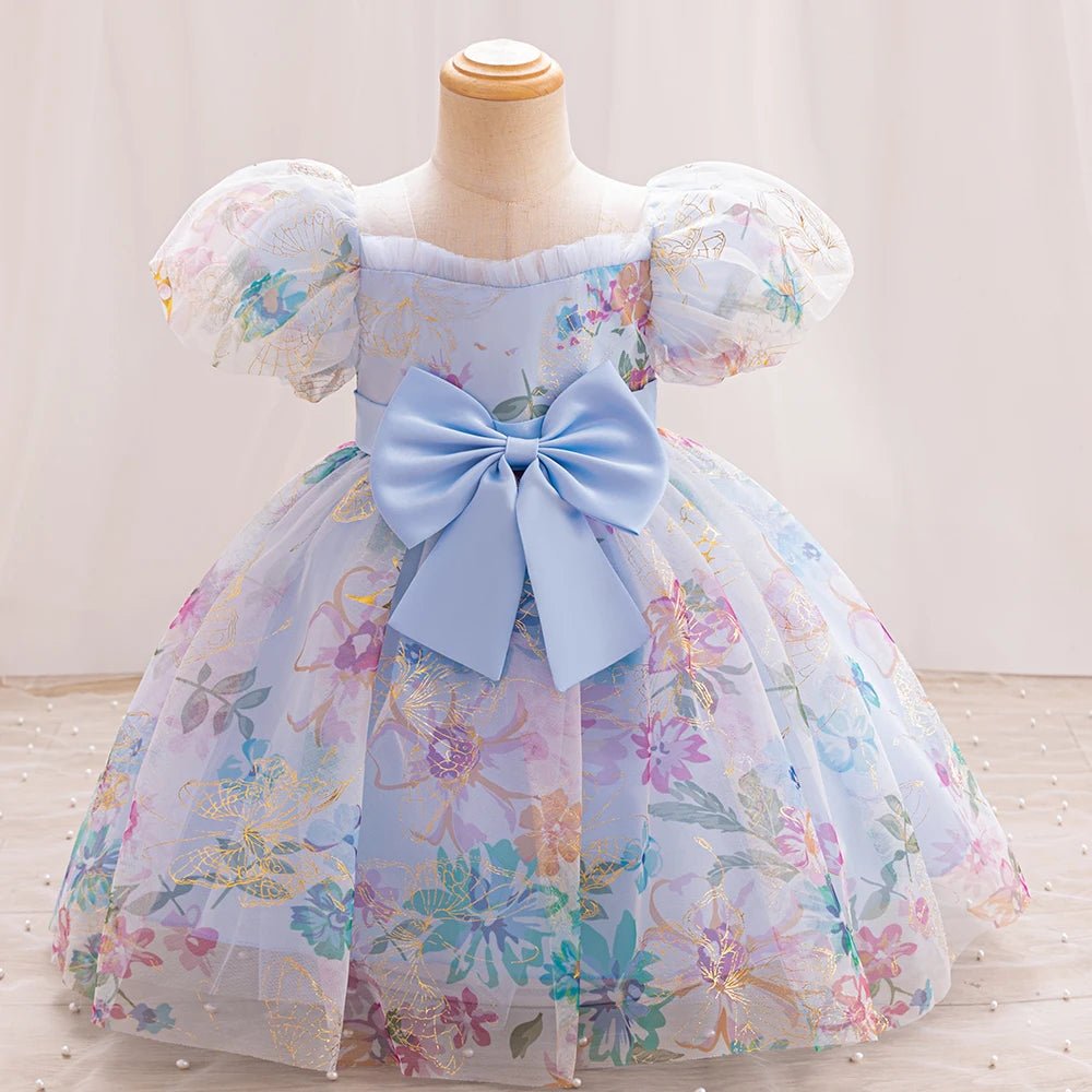 Summer Girl Embroider Puff Sleeve Princess Dress Girl Temperament Flower Tulle Skirt Birthday Party Wedding Flower Girl Dress - PratSN