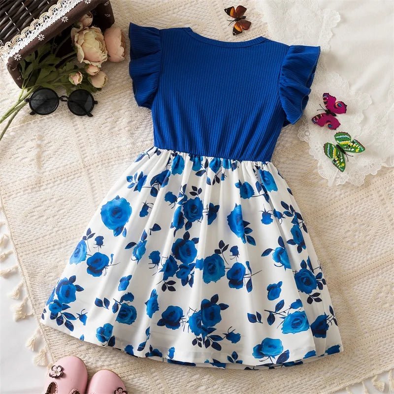 Summer Girls Butterfly Printed Sweet Dress Ruffled Sleeveless Floral Princess Dresses 3 - 8Yrs Children's Birthday Party Clothing - PratSN