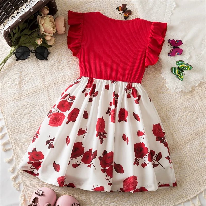Summer Girls Butterfly Printed Sweet Dress Ruffled Sleeveless Floral Princess Dresses 3 - 8Yrs Children's Birthday Party Clothing - PratSN