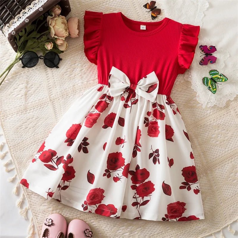 Summer Girls Butterfly Printed Sweet Dress Ruffled Sleeveless Floral Princess Dresses 3 - 8Yrs Children's Birthday Party Clothing - PratSN