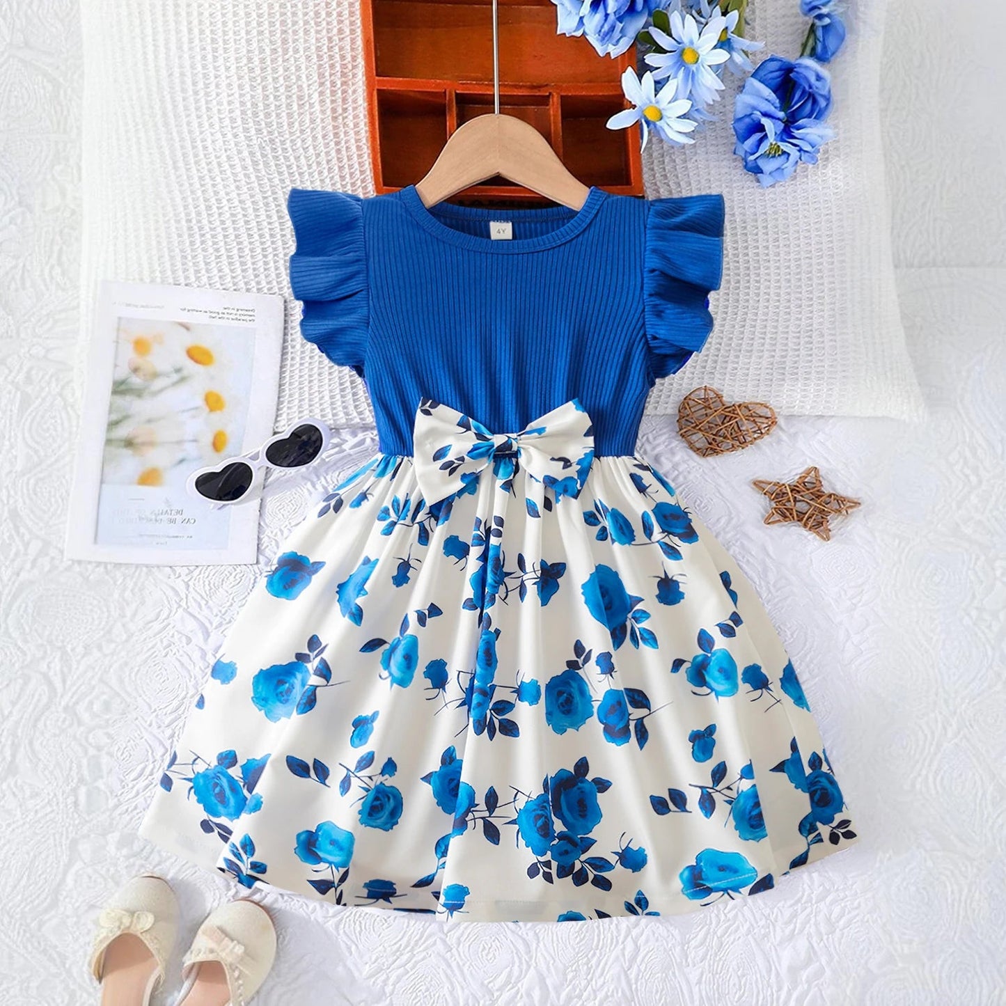 Summer Girls Butterfly Printed Sweet Dress Ruffled Sleeveless Floral Princess Dresses 3 - 8Yrs Children's Birthday Party Clothing - PratSN