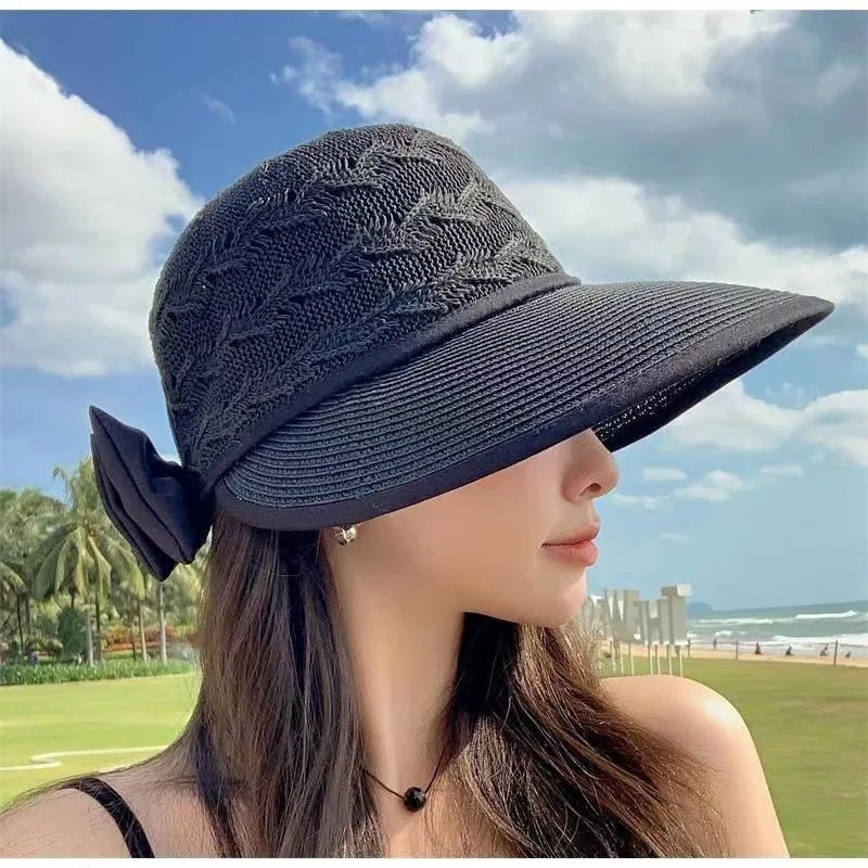 Summer Girls Sun Hats Wide Brim Bowknot Straw Hat with Ribbon Outdoor Sun Protection Women Hats Soild Color Ladies Panama Caps - PratSN
