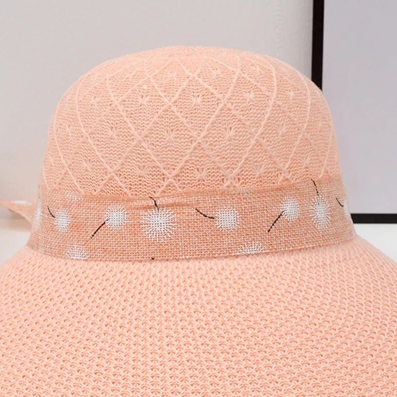 Summer Girls Sun Hats Wide Brim Bowknot Straw Hat with Ribbon Outdoor Sun Protection Women Hats Soild Color Ladies Panama Caps - PratSN