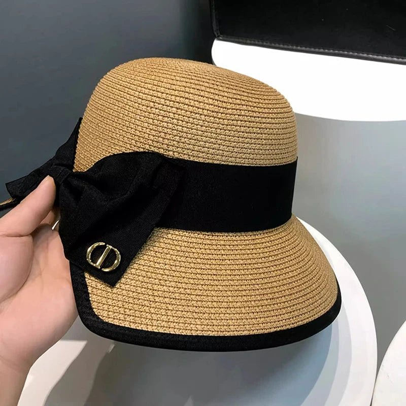 Summer Girls Sun Hats Wide Brim Bowknot Straw Hat with Ribbon Outdoor Sun Protection Women Hats Soild Color Ladies Panama Caps - PratSN