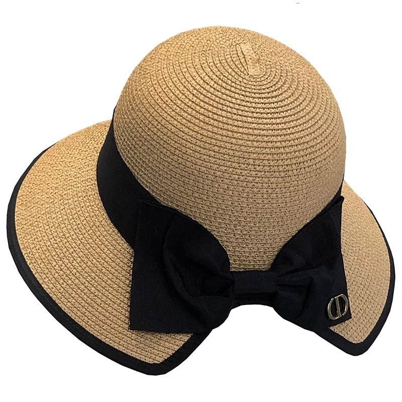 Summer Girls Sun Hats Wide Brim Bowknot Straw Hat with Ribbon Outdoor Sun Protection Women Hats Soild Color Ladies Panama Caps - PratSN