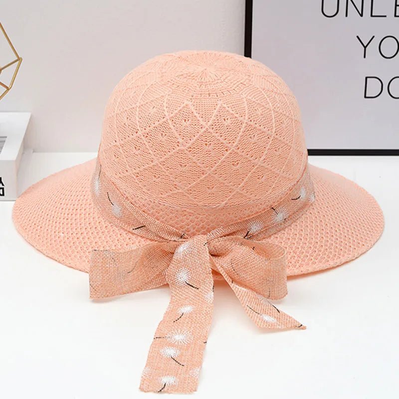 Summer Girls Sun Hats Wide Brim Bowknot Straw Hat with Ribbon Outdoor Sun Protection Women Hats Soild Color Ladies Panama Caps - PratSN