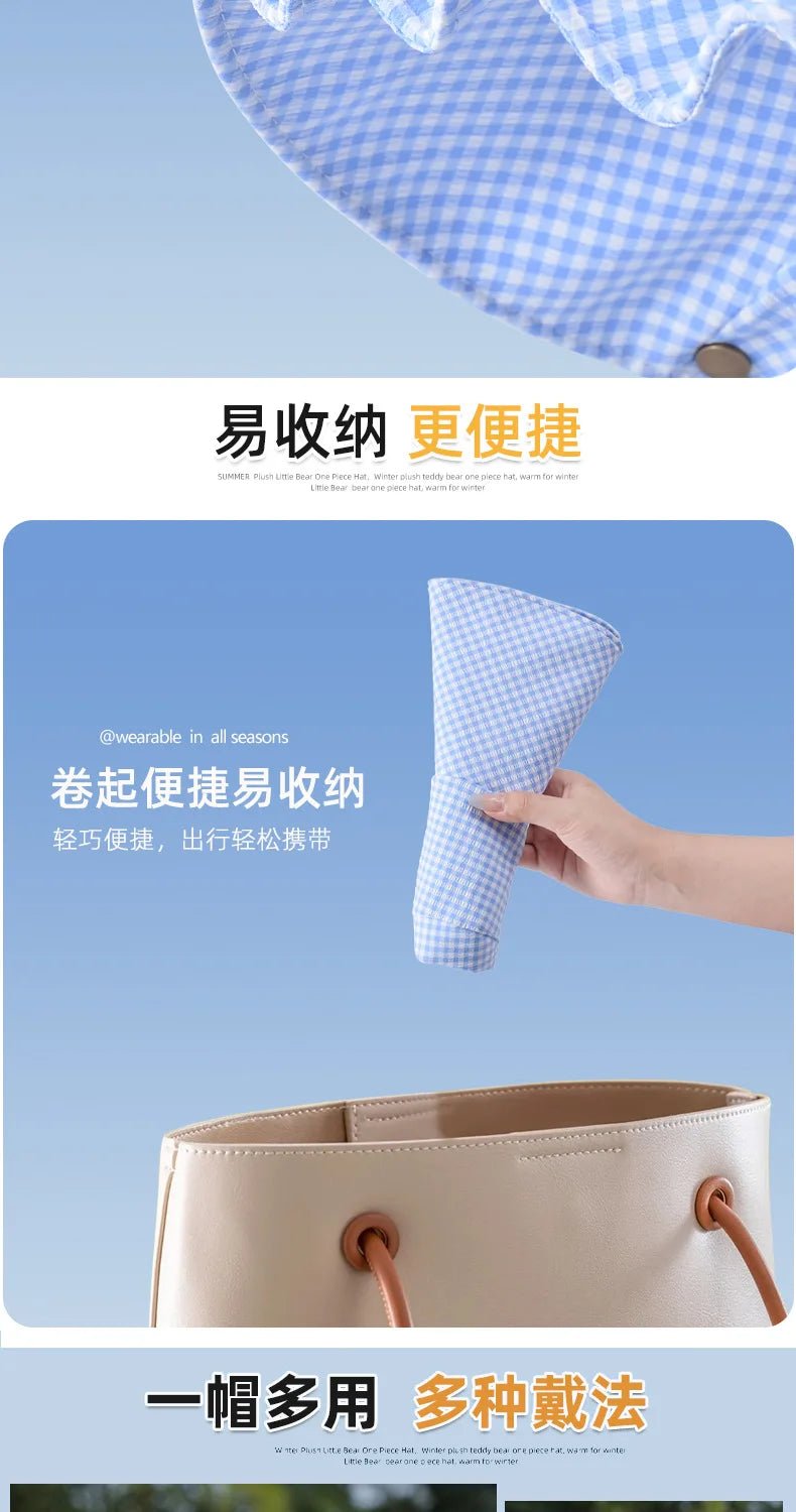 Summer Hat for Women Bucket Hat Plaid Wide Brim Sun Hat with Windproof Rope Sunshade Sun Hat Cycling Travel Fisherman Cap Korean - PratSN