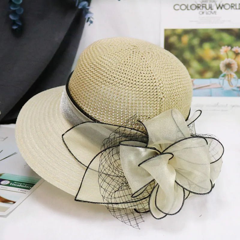 Summer hats for women Organza flower mesh sunshade hat vacation beach hat wide brimmed sun hat Sun protection sombreros de mujer - PratSN