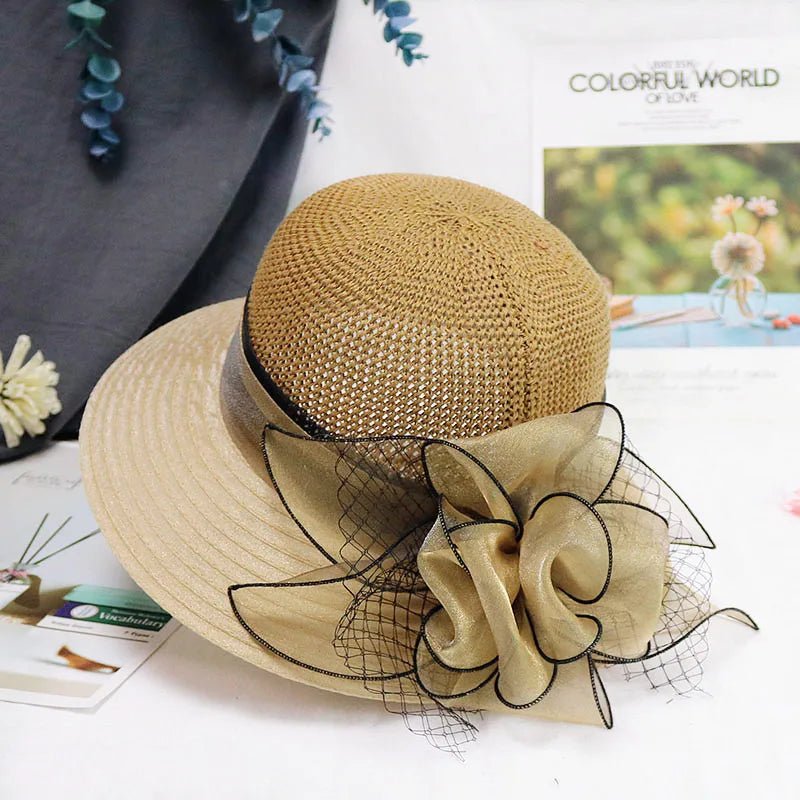 Summer hats for women Organza flower mesh sunshade hat vacation beach hat wide brimmed sun hat Sun protection sombreros de mujer - PratSN