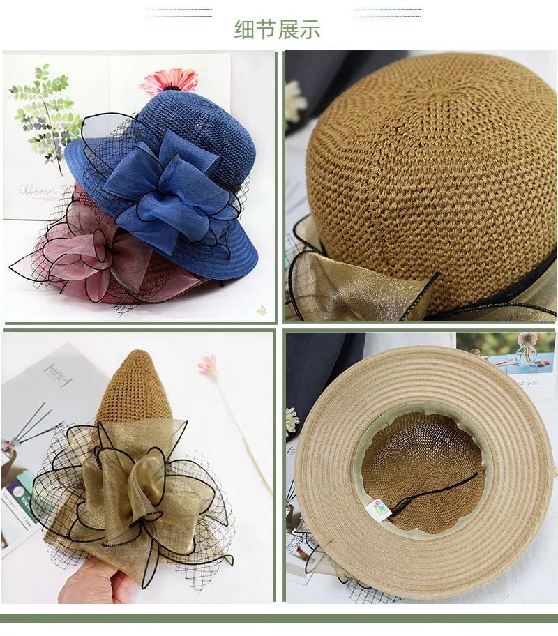 Summer hats for women Organza flower mesh sunshade hat vacation beach hat wide brimmed sun hat Sun protection sombreros de mujer - PratSN