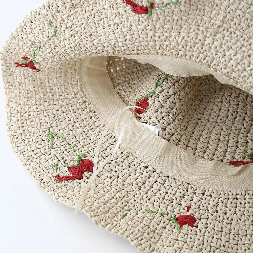Summer Hats For Women Sun Hat Cherry Decoration Bucket Hat Seaside Holiday Sun Protection Breathable Beach Accessories Foldable - PratSN