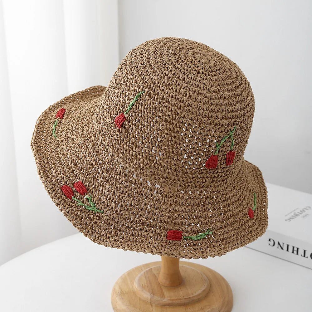 Summer Hats For Women Sun Hat Cherry Decoration Bucket Hat Seaside Holiday Sun Protection Breathable Beach Accessories Foldable - PratSN