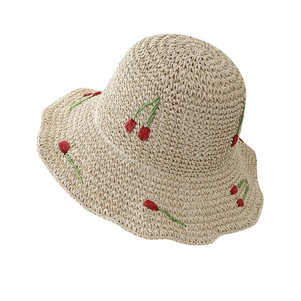 Summer Hats For Women Sun Hat Cherry Decoration Bucket Hat Seaside Holiday Sun Protection Breathable Beach Accessories Foldable - PratSN