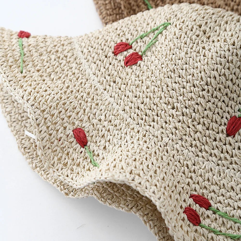 Summer Hats For Women Sun Hat Cherry Decoration Bucket Hat Seaside Holiday Sun Protection Breathable Beach Accessories Foldable - PratSN