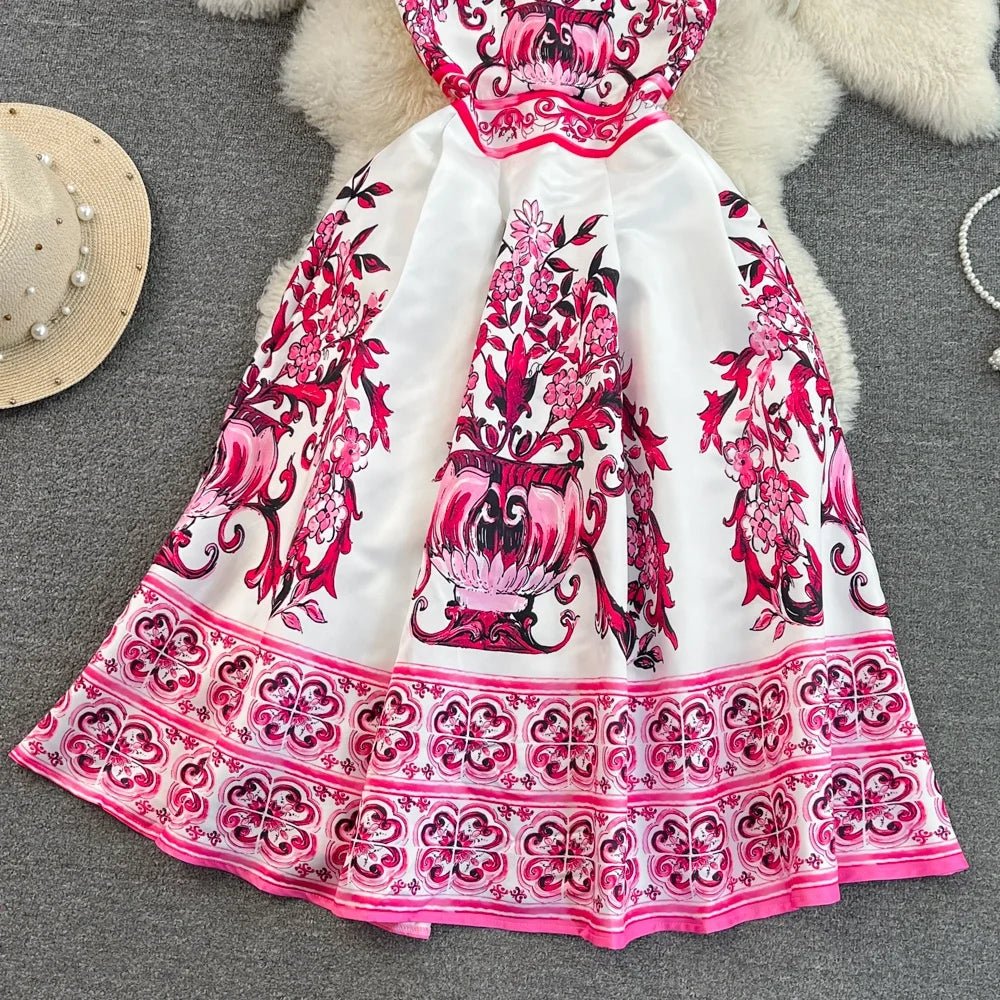 Summer High Luxury Sleeveless Round Neck Waisted A - line Fashion Printed Casual Dresses - PratSN
